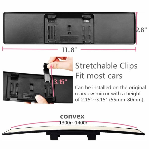 Universal Interior Clip On Panoramic Rearview Car Wide Angle Mirror